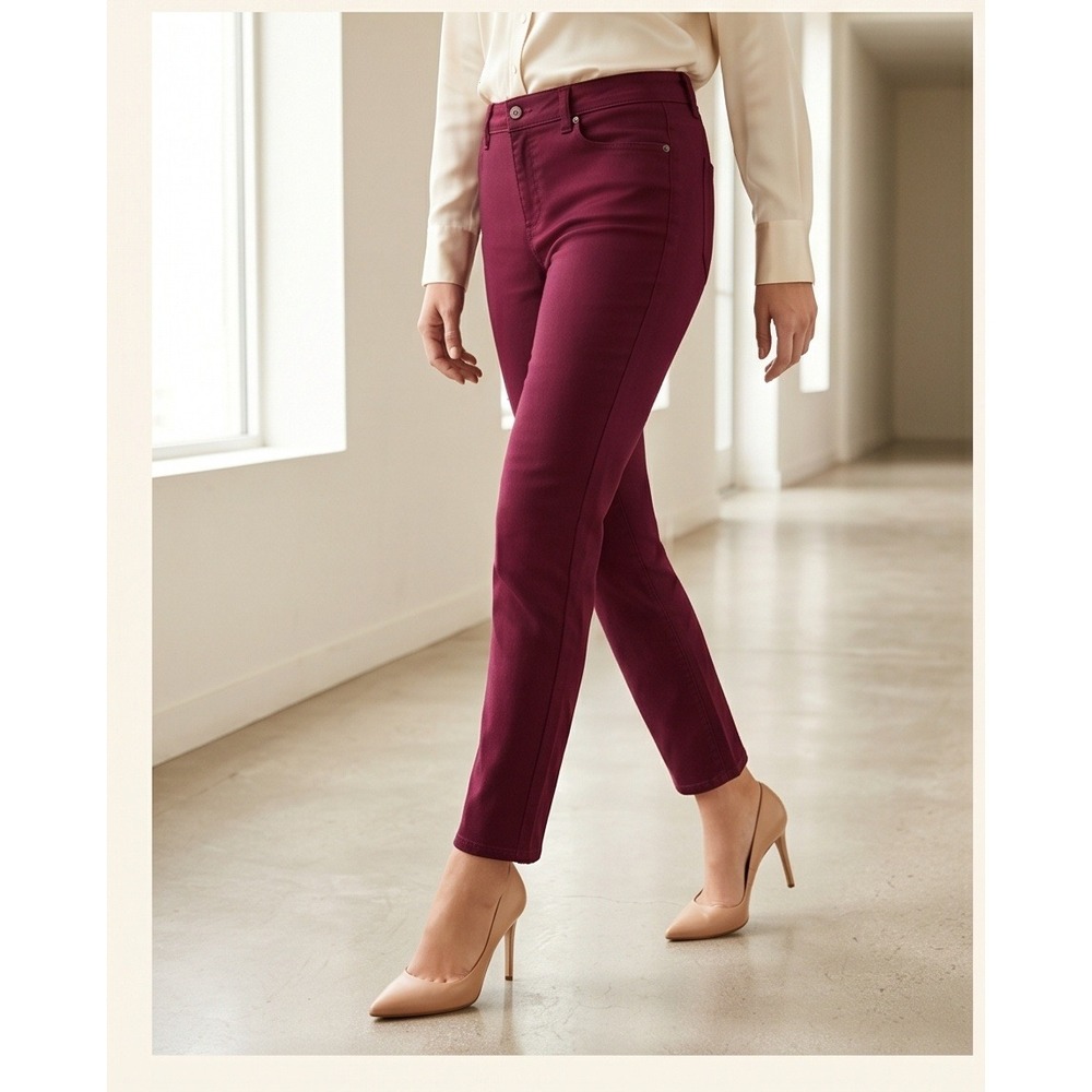 Talbots 12P Flawless Slim Ankle Pants Burgundy Red Petite High Rise NWT